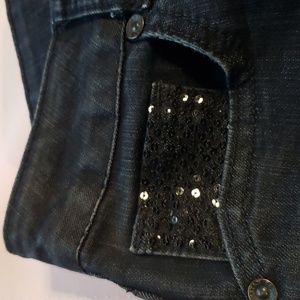 Tristan super dark black blue wash flare denim jeans with sparkly sequin pocket